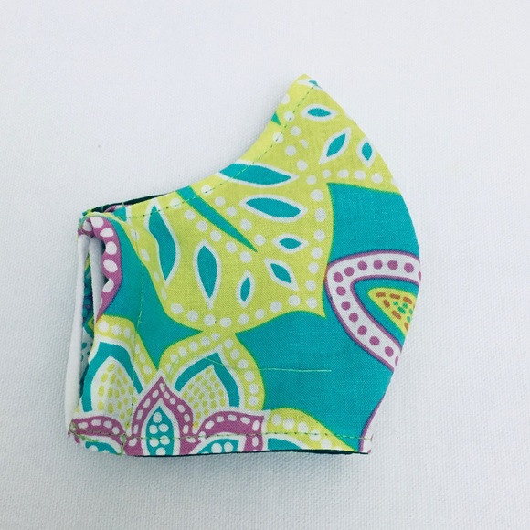FACE MASK 💯 % COTTON YELLOW AQUA PINK BACKGROUND - Picture 7 of 13